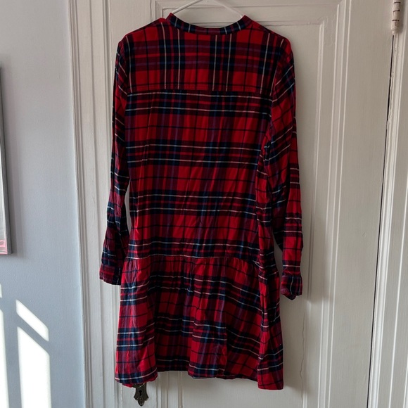 GAP NWT Red and Blue Plaid Flannel Shirt Dress Sz L Tall - Picture 4 of 4
